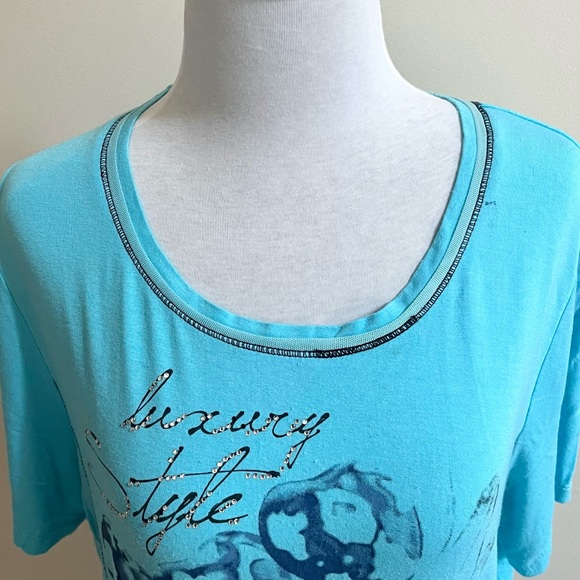 #Summer50-Anna Bella~T-Shirt Blouse-Size XL~Turquoise - Picture 2 of 9